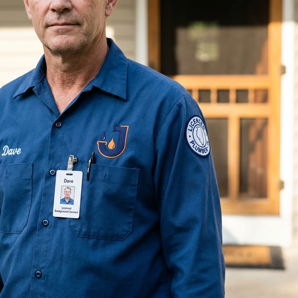 Licensed plumber showing ID badge in Maywood, NJ