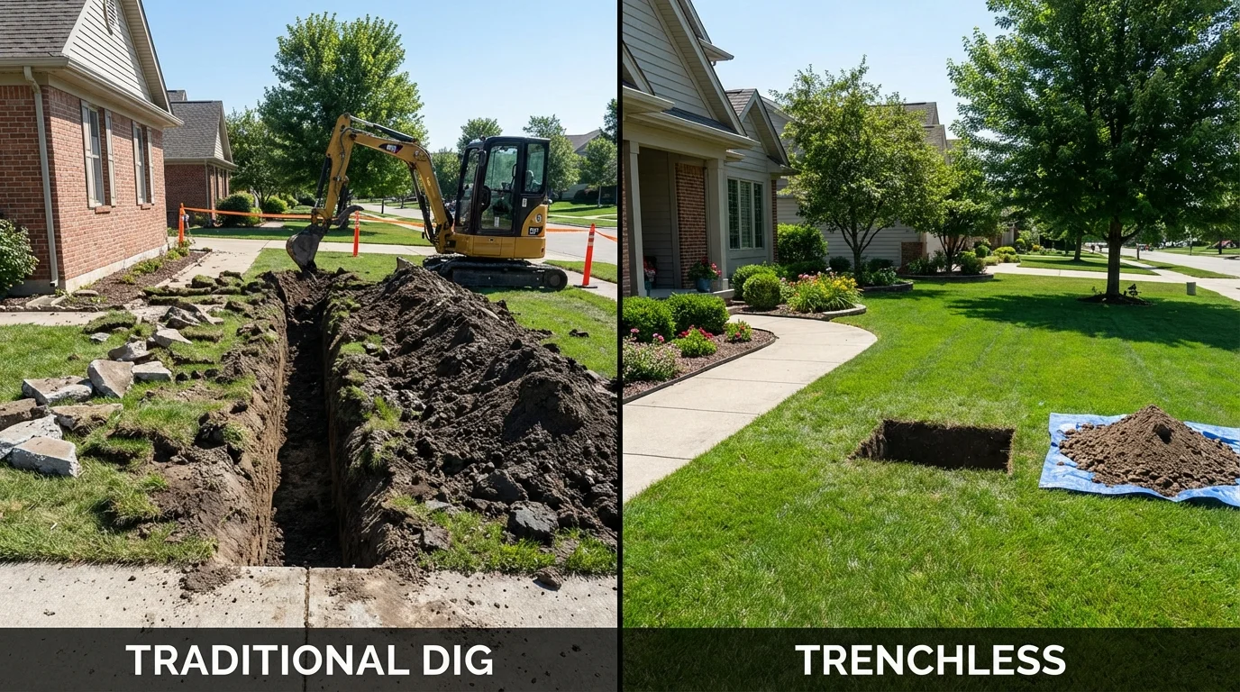 Trenchless sewer repair with minimal yard damage versus traditional excavation in Maywood, NJ